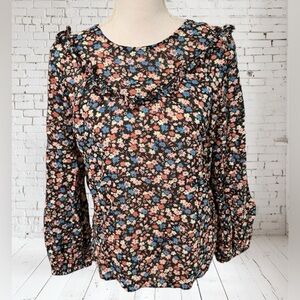 Madewell black floral top, size M
